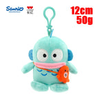 Hangyodon plush keychain with orange fish accessory, 12cm Sanrio soft toy front view.