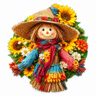 Harvest Scarecrow Wooden Jigsaw Puzzle Round Art Decor