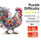 Mindful Dawn: Colorful Whimsical Rooster High-Difficulty Wood Jigsaw