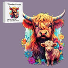 Highland Cow Wooden Jigsaw Puzzle Unique Animal-Shaped Pieces & Colorful Farmhouse Art