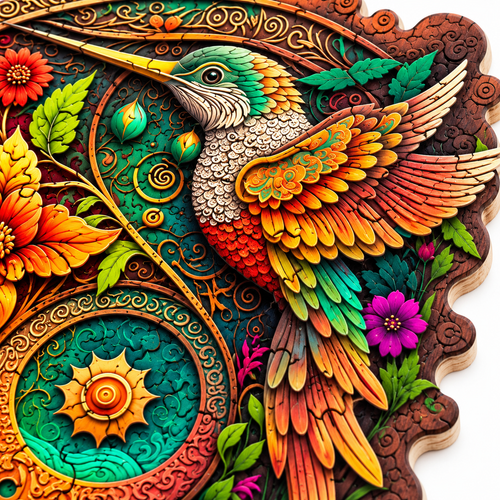 Tropical Hummingbird Wooden Jigsaw Puzzle Nature Art Collection - alternate view