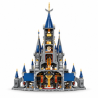 Rear cutaway view of Hyrule Castle building-block set showing its rooms, blue roofs and gray stone towers.