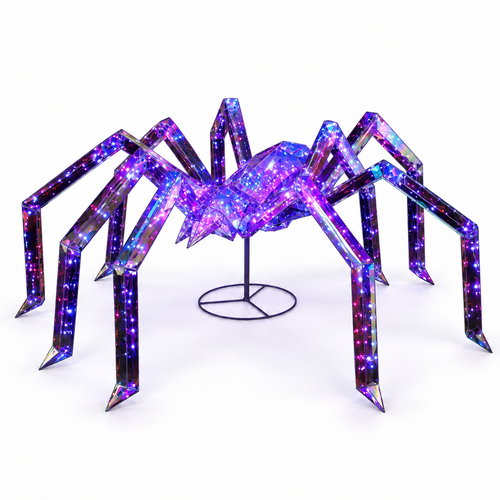 3FT Light-Up Iridescent Halloween Spider 340 Purple LEDs viewed three-quarter left on white