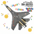 Toy SU-35 Fighter Bomber with colorful text and graphics on a white background