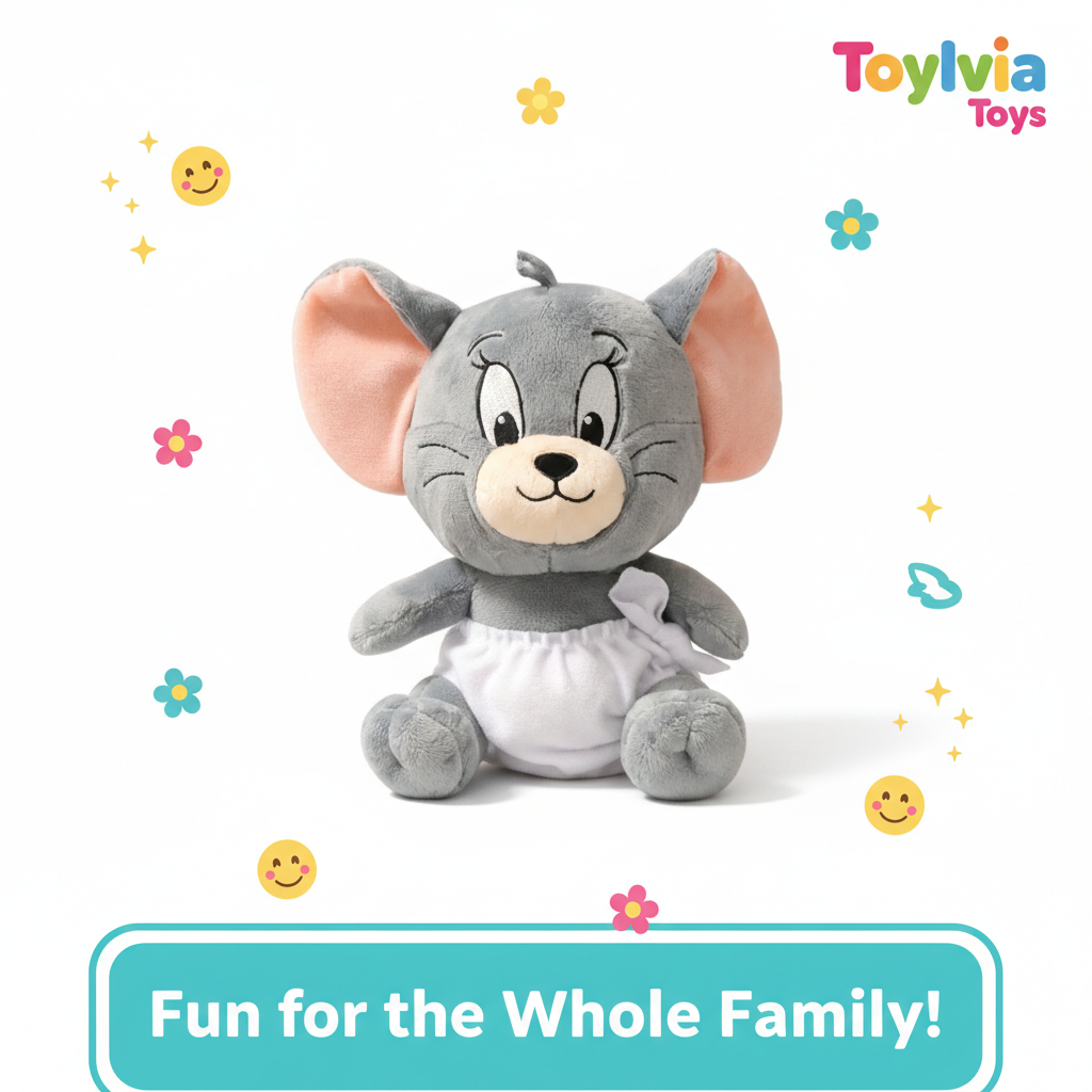 Plush toy resembling a cartoon character with 'Toyliyia Toys' branding and 'Fun for the Whole Family!' text.