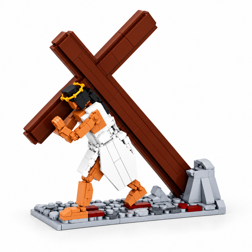 515PCS Jesus Cross Building Blocks 2-in-1 Crucifixion Model, horizontally flipped 1:1 view