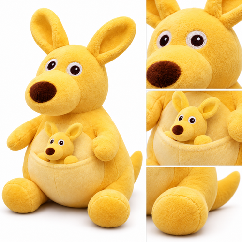Kangaroo Yellow plush macro detail collage