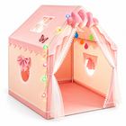 Alternate three-quarter view of the pink hexagonal princess tent showing its side panels, windows, and entrance.