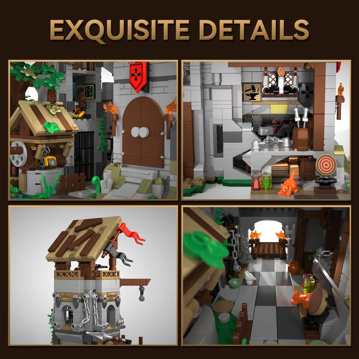 Medieval castle gate with drawbridge, towers and stone wall detail from the Knight's Fortress set.