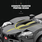 La Voiture Noire luxury supercar building set displayed showing complete dimensions: 17.1cm length and 7.3cm height, with completed premium supercar model scale reference, professional packaging, and dimensional measurement indicators

