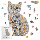 Large Cat Shaped Wooden Puzzle - Unique Animal Pattern Jigsaw