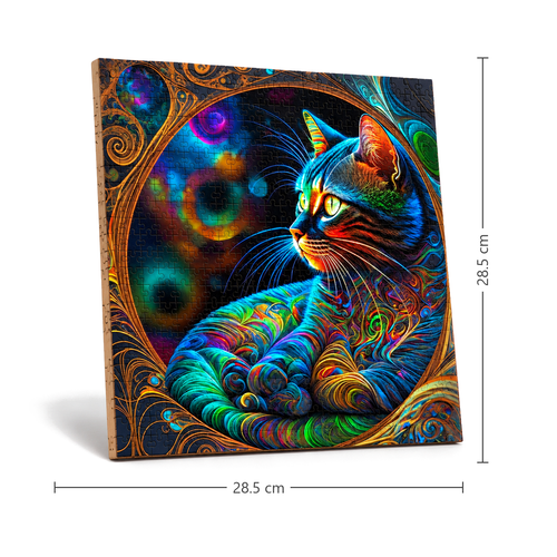 Mystical Rainbow Cat Wooden Jigsaw Puzzle Unique Animal-Shaped Pieces - alternate view