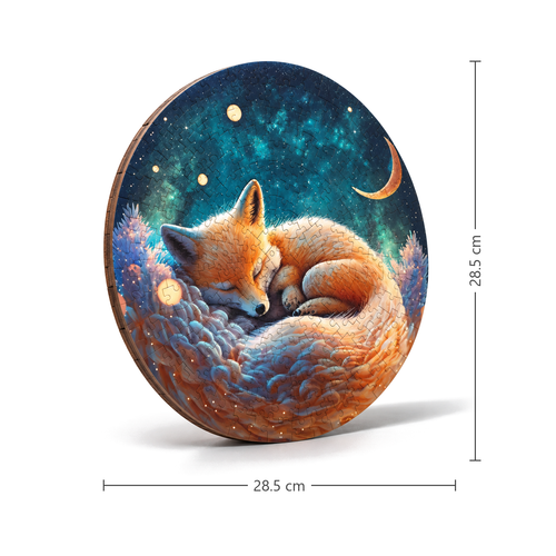Sleeping Fox Wooden Jigsaw Puzzle Round Animal-Shaped Art Puzzle - alternate view