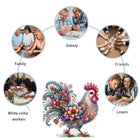 Mindful Dawn: Colorful Whimsical Rooster High-Difficulty Wood Jigsaw