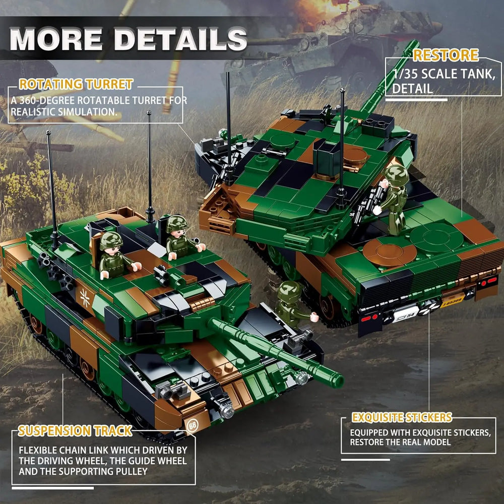 Included mini military figures and soldier crew for the Leopard 2A5 tank building blocks model with detailed uniforms.