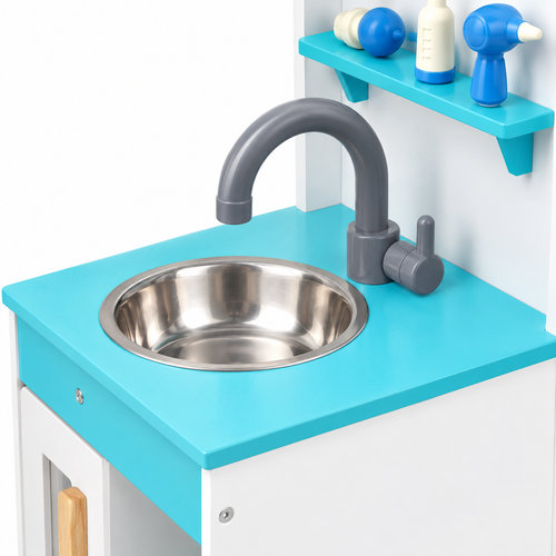 Wooden Kids Doctor Medical Station Playset ECG Blue White - alternate view