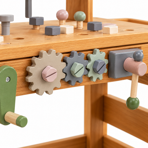 2-in-1 Wooden Kids Tool Bench Rolling Cart Workshop Toy - alternate view