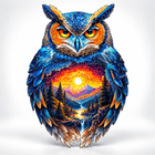 Magical Owl Shaped Wooden Jigsaw Puzzle Sunset Art Decor