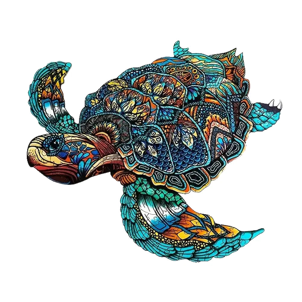 Majestic Sea Turtle Wooden Jigsaw Puzzle Unique Animal Shaped Pieces
