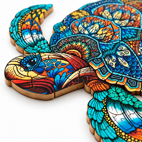 Majestic Sea Turtle Wooden Jigsaw Puzzle Unique Animal Shaped Pieces - alternate view