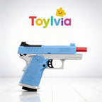 Side view of the G17/2011 toy blaster showing the realistic red barrel and silver frame.