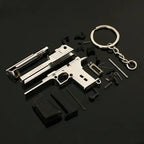 Metal 1:4 scale Desert Eagle style model keychain shown disassembled, alloy decorative collectible parts