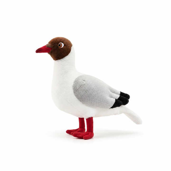 24CM realistic Mew Gull seagull plush toy, left-facing view on white