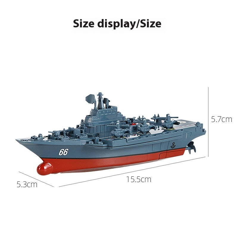 Model of a naval ship with dimensions displayed on a white background