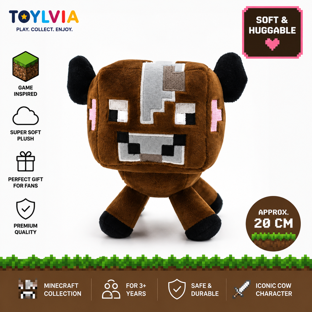 Minecraft Cow Plush Toy – Soft Stuffed Game Character Doll
