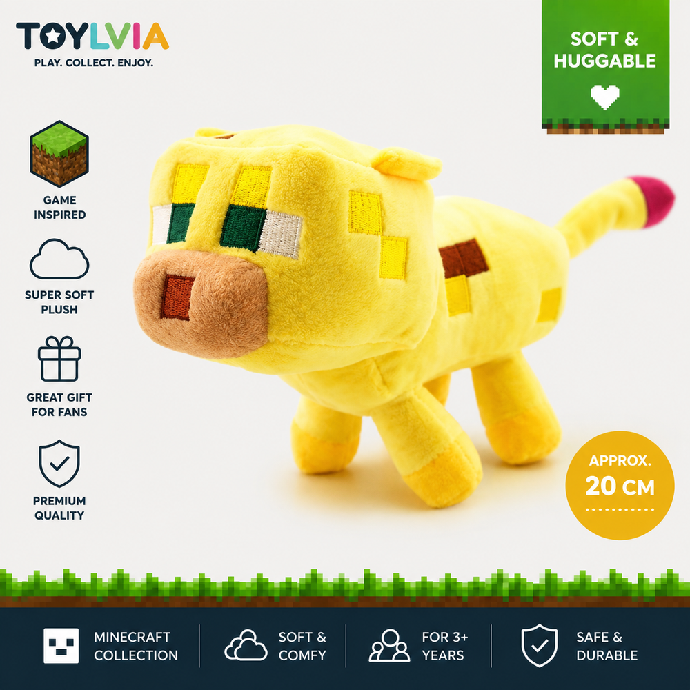 Minecraft Ocelot Plush Toy – Soft Stuffed Game Character Doll
