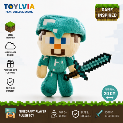 Minecraft Steve Diamond Armor Plush Toy – Soft Stuffed Game Character Doll