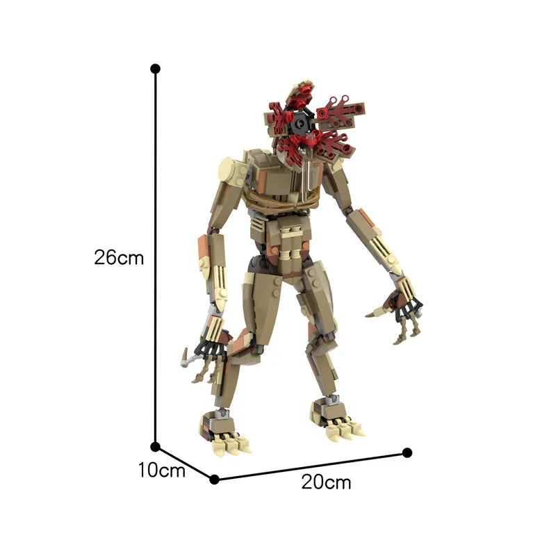 MOC horror monster building block figure with size dimensions shown, dark fantasy LEGO compatible brick model measuring 26cm tall