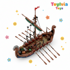 Toy ship model with oars on a white background, featuring the Toyliuia Toys brand.
