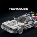 Toy model of a futuristic vehicle with 'Technologie' branding on a dark background