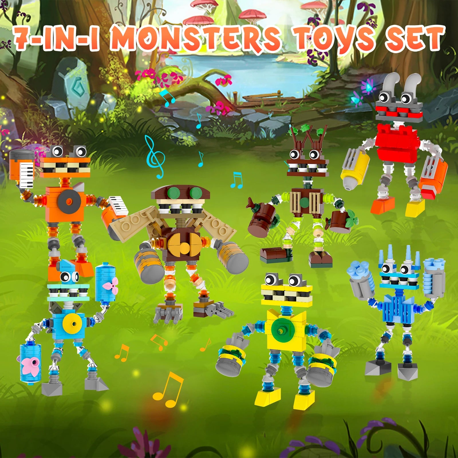 7-in-1 Monster Building Blocks Set | 639 PCS Music Game Figures | Toylvia Secondary image