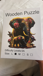 Mystical Elephant Family Wooden Puzzle Unique Shaped Pieces & Floral Art