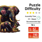 Mystical Elephant Family Wooden Puzzle Unique Shaped Pieces & Floral Art