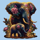Mystical Elephant Family Wooden Puzzle Unique Shaped Pieces & Floral Art