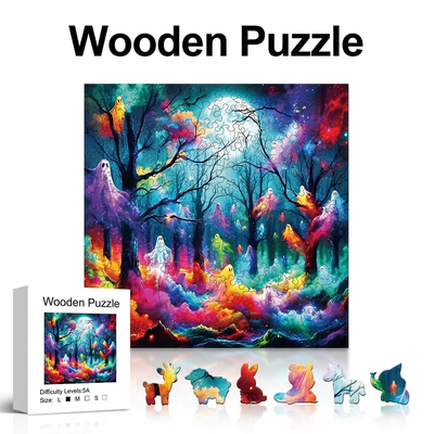 Mystical Ghost Forest Wooden Jigsaw Puzzle Fantasy Animal Shaped Art Puzzle
