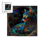 Mystical Rainbow Cat Wooden Jigsaw Puzzle Unique Animal-Shaped Pieces