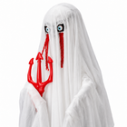 4.3FT animatronic trident ghost Halloween prop, close-up of eyes, red streamers and red trident