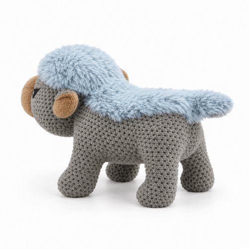 Standing Flat-Headed Plush Dog Toy with Squeaky Tummy & Embroidery - alternate view