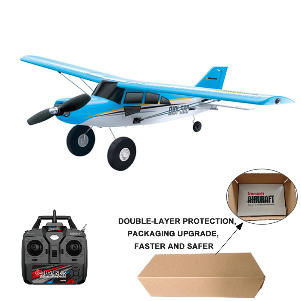 Model airplane with remote control and packaging on a white background