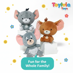 Three plush toys on a white background with 'Toyivia Toys' branding and 'Fun for the Whole Family!' text.