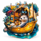 Otter Reading in Boat Wooden Puzzle Animal Pieces Marine Decor