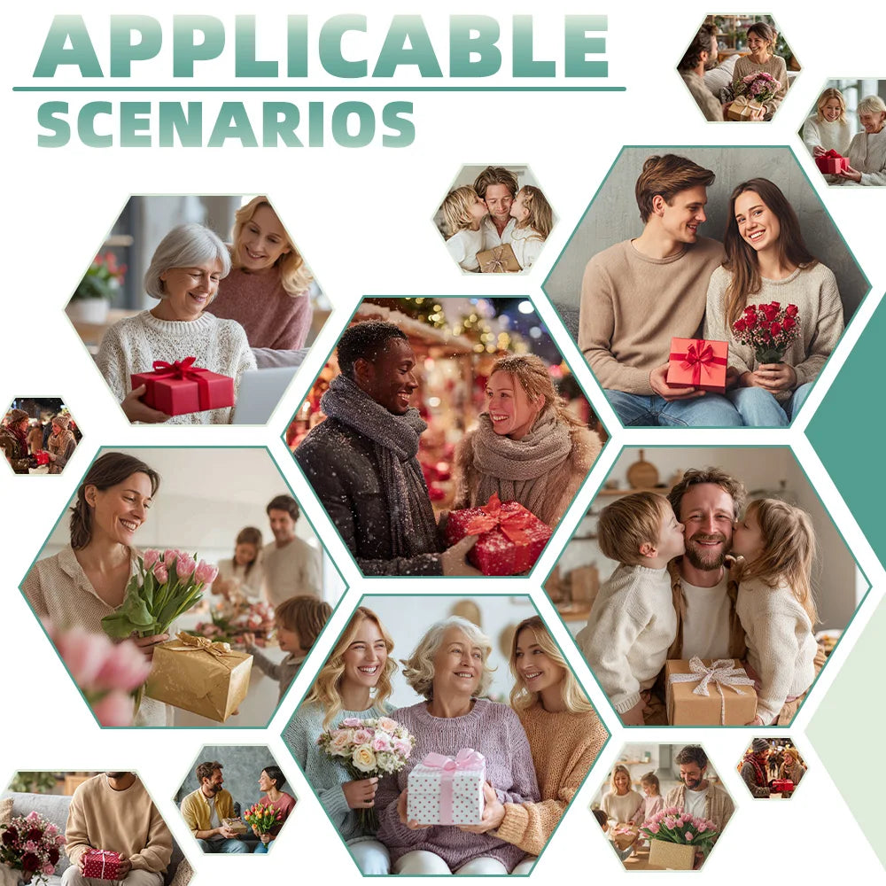 Collage of people with presents and flowers, labeled 'Applicable Scenarios'.