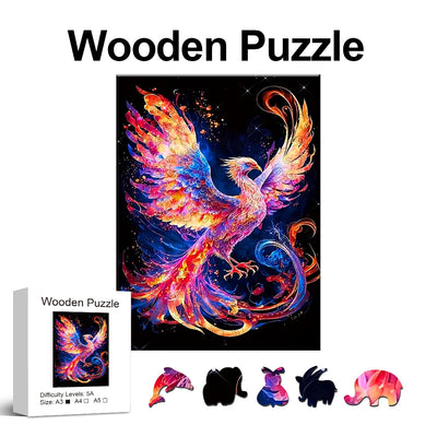 Phoenix Bird Wooden Jigsaw Puzzle Unique Animal-Shaped Pieces Colorful Art