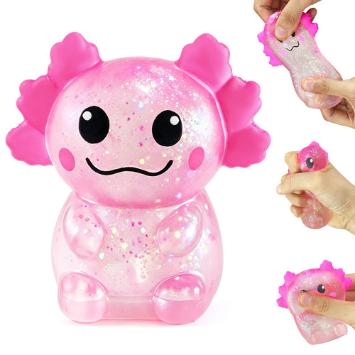 1PCS Glitter Axolotl Squishy, Slow Rising Squeeze Toy, Cute Axolotl Fidget Toy For Stress Relief, Calming