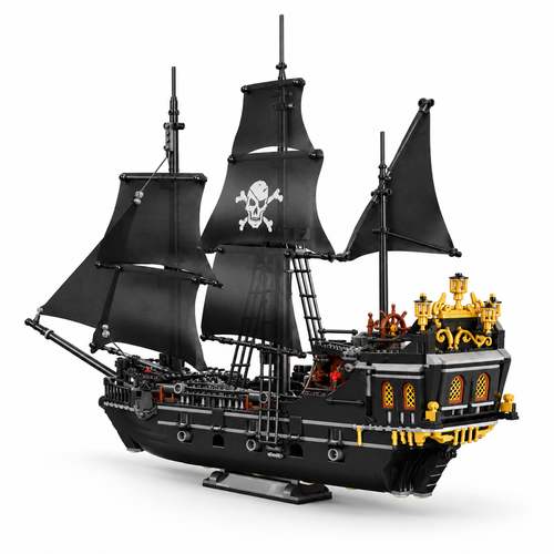 Black Pirate Ship Building Blocks Set - 1424pcs Skeleton Ghost Boat Model - alternate view