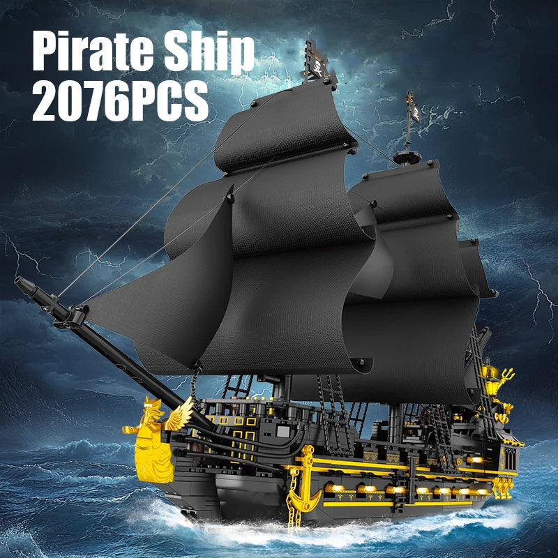 2076PCS Pirate Ship MOC Building Blocks Set – Black Sail Pirate Boat Model